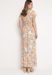 Born2be - Beżowo-Niebieska Sukienka z Wiskozy z Gumką w Pasie z Kopertowym Dekoltem i Falbanką Wondria. Kolor: beżowy. Materiał: wiskoza. Typ sukienki: kopertowe #4