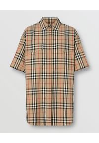 Burberry - BURBERRY - Koszula w kratę oversize. Kolor: brązowy. Materiał: materiał. Styl: elegancki