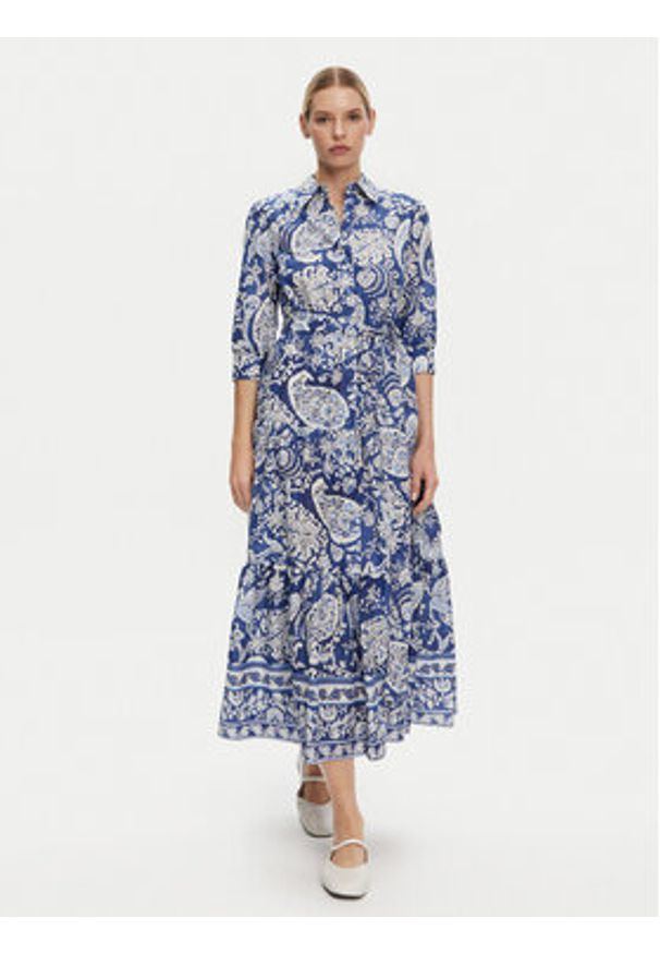 Luisa Spagnoli Sukienka koszulowa Pandoro 542129 Niebieski Regular Fit. Kolor: niebieski. Materiał: bawełna. Typ sukienki: koszulowe