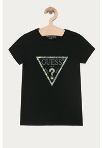 Guess Jeans - T-shirt dziecięcy 116-175 cm. Okazja: na co dzień. Kolor: czarny. Materiał: jeans. Długość rękawa: krótki rękaw. Długość: krótkie. Wzór: nadruk. Styl: casual #1