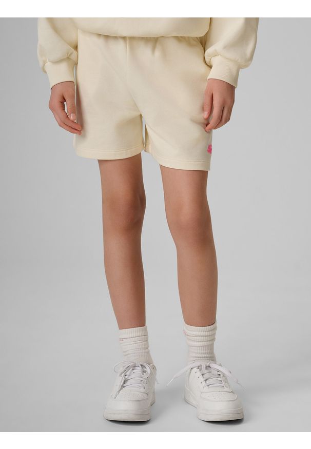 4f - 4F Spodenki dresowe dziewczęce - białe 152 (11-12 lat). Kolor: biały. Materiał: dresówka. Sezon: lato