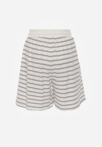 Born2be - Czarno-Białe Bawełniane Szorty w Paski z Wysokim Stanem w Stylu Casual Naunea. Okazja: na co dzień. Stan: podwyższony. Kolor: biały. Materiał: bawełna. Długość: długie. Wzór: paski. Sezon: lato. Styl: casual #5