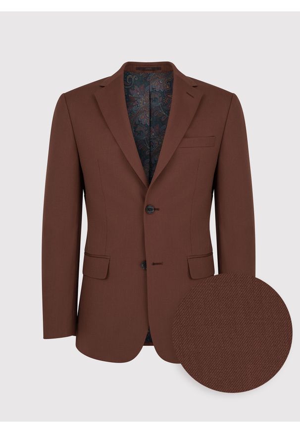 Pako Lorente - PAKO LORENTE – Gładka marynarka garniturowa w kolorze brązowym. Okazja: na ślub cywilny, na wesele. Kolor: brązowy. Materiał: wełna. Wzór: gładki. Styl: boho