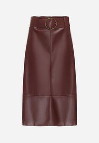 Born2be - Bordowa Trapezowa Spódnica z Imitacji Skóry z Paskiem z Okrągłą Klamrą Salendia. Okazja: na co dzień, do pracy, na spotkanie biznesowe. Stan: podwyższony. Kolor: czerwony. Materiał: skóra. Styl: biznesowy, casual #4