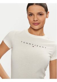 Tommy Jeans T-Shirt Linear DW0DW18398 Biały Slim Fit. Kolor: biały. Materiał: bawełna