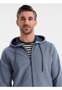 Ombre Clothing - Bluza męska dresowa z kapturem o delikatnej strukturze – granatowa V2 - Rozmiar: L. Okazja: na co dzień. Typ kołnierza: kaptur. Kolor: niebieski. Materiał: dresówka. Styl: sportowy, casual #3