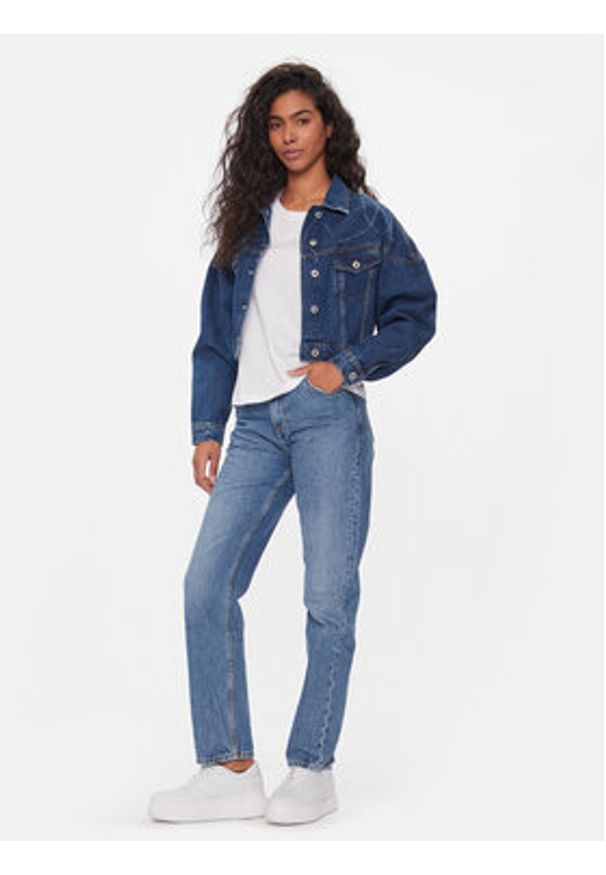 Pepe Jeans Kurtka jeansowa Foxley Logo PL402329 Niebieski Oversize. Kolor: niebieski. Materiał: bawełna