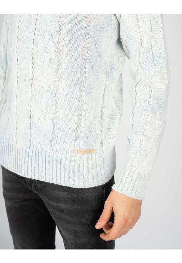 Takeshy Kurosawa Sweter | 83063 | Maglia Treccia Sfumata | Mężczyzna | Biały, Szary. Okazja: na co dzień. Kolor: biały, szary, wielokolorowy. Materiał: bawełna, poliamid, wełna. Wzór: aplikacja, ze splotem. Styl: casual