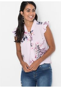 bonprix - Bluzka nakładana przez głowę. Kolor: różowy. Długość rękawa: bez rękawów. Wzór: nadruk #1