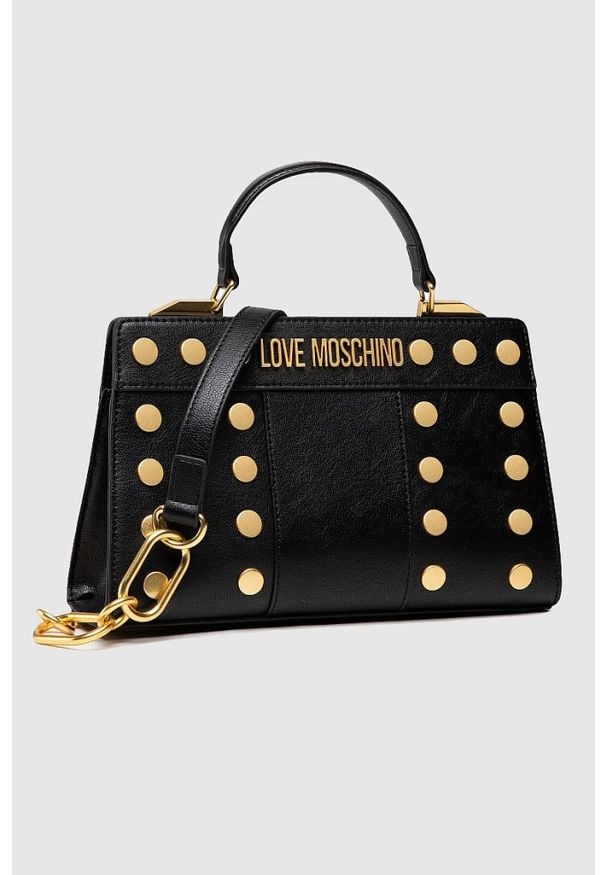 Love Moschino - LOVE MOSCHINO Mała czarna torebka ze złotymi nitami. Kolor: czarny. Rozmiar: małe. Rodzaj torebki: do ręki