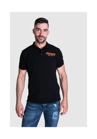 Just Cavalli - JUST CAVALLI Koszulka polo męska, czarna złoto srebrne logo, Rozmiar XXL. Typ kołnierza: polo. Kolor: czarny