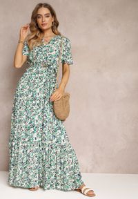 Renee - Zielona Sukienka Maxi z Wiskozy z Gumką i Materiałowym Paskiem w Talii Dionelia. Kolor: zielony. Materiał: wiskoza, materiał. Długość: maxi #3