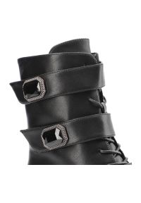 Czarne Botki S.Barski Modne Buty Damskie. Okazja: na co dzień. Zapięcie: klamry. Kolor: czarny. Materiał: skóra ekologiczna, materiał. Wzór: paski. Obcas: na obcasie. Styl: casual, elegancki. Wysokość obcasa: średni #4