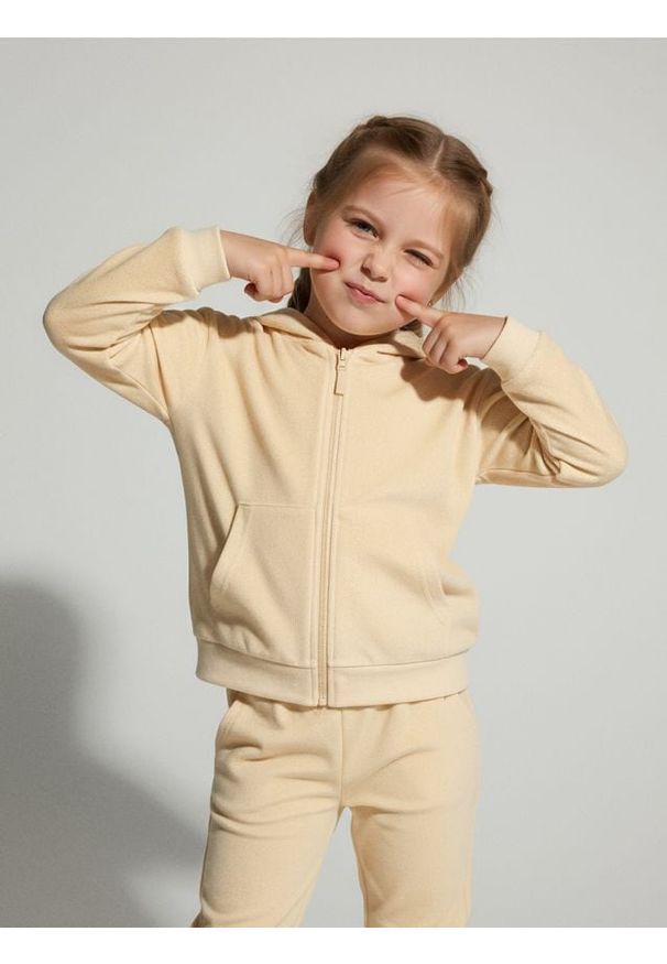 Sinsay - Bluza zip hoodie - beżowy. Kolor: beżowy