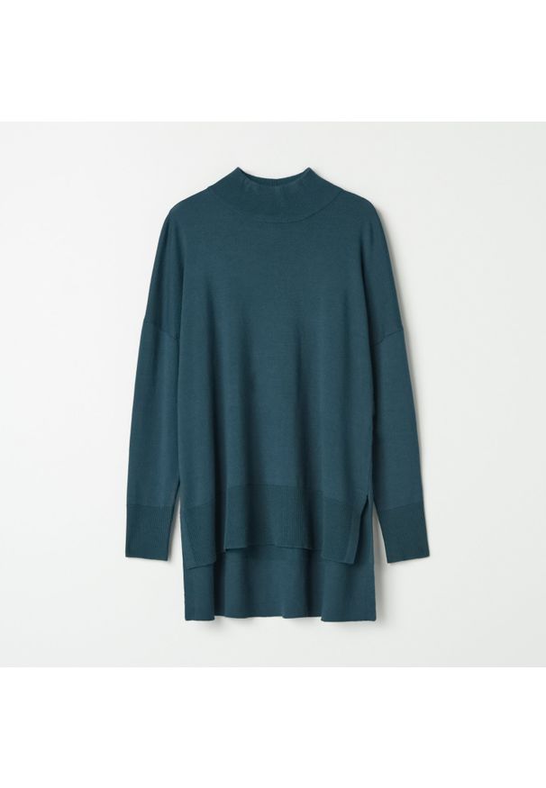 Mohito - Asymetryczny sweter z wiskozą - Khaki. Kolor: brązowy. Materiał: wiskoza