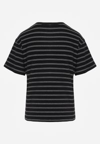 Renee - Czarny T-shirt z Bawełny Ozdobiony Poziomymi Paskami Nautida. Okazja: na co dzień. Kolor: czarny. Materiał: bawełna. Wzór: aplikacja. Styl: casual #7