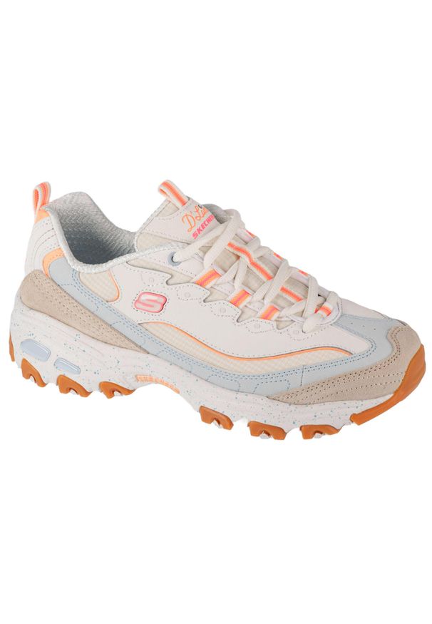 skechers - Buty sportowe Sneakersy damskie Skechers D'Lites - Bold Views. Kolor: biały, wielokolorowy, beżowy. Materiał: tkanina, materiał, skóra, syntetyk. Sport: turystyka piesza