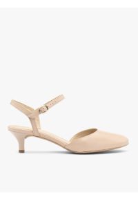 Ryłko - Beżowe czółenka bez pięty slingback. Nosek buta: okrągły. Zapięcie: pasek. Kolor: beżowy. Materiał: skóra. Obcas: na obcasie. Wysokość obcasa: średni #1