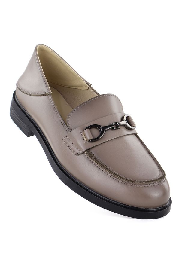 Skórzane półbuty damskie mokasyny beżowe Vinceza 18117. Kolor: beżowy. Materiał: skóra. Obcas: na obcasie. Wysokość obcasa: średni