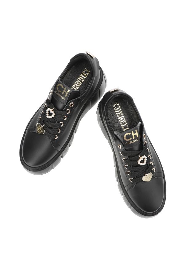 CheBello - Czarne Sneakersy Chebello Modne Obuwie Damskie Na Platformie. Okazja: do pracy, na co dzień. Kolor: czarny. Materiał: materiał. Obcas: na platformie. Styl: elegancki, casual