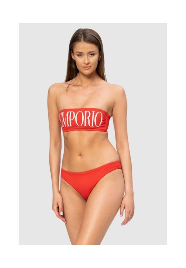 Emporio Armani - EMPORIO ARMANI Czerwone bikini z białym logo, Rozmiar M. Kolor: czerwony. Materiał: poliamid