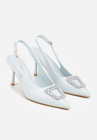 Born2be - Niebieskie Sandały na Szpilce z Cyrkoniową Klamrą Starstone. Okazja: na co dzień, na ślub cywilny, na wesele. Zapięcie: klamry. Kolor: niebieski. Materiał: jeans. Obcas: na szpilce. Styl: casual, elegancki, klasyczny #3