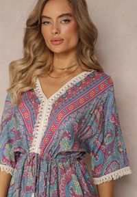Renee - Fioletowa Wiskozowa Maxi Sukienka o Rozkloszowanym Fasonie z Frędzami Angire. Kolor: fioletowy. Materiał: wiskoza. Wzór: aplikacja. Styl: boho. Długość: maxi #2