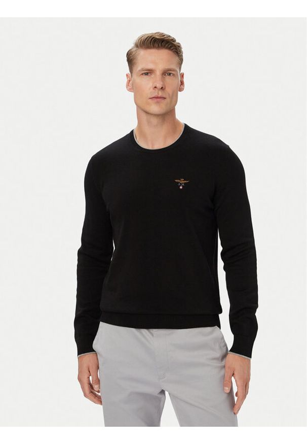 Aeronautica Militare Sweter 262MA1631UL00506 Czarny Regular Fit. Kolor: czarny. Materiał: bawełna