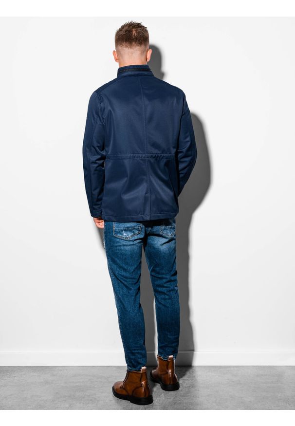 Niebieska kurtka Ombre Clothing na wiosnę, ze stójką