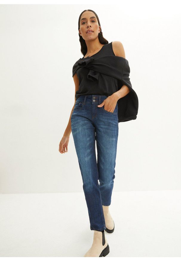 bonprix - Dżinsy Mom Mid Waist. Kolor: niebieski. Styl: klasyczny
