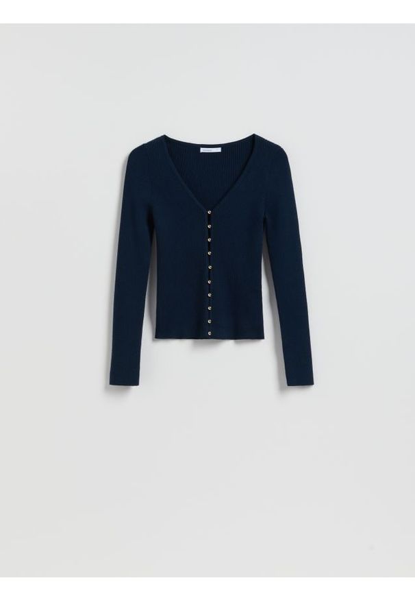 Reserved - Kardigan z dodatkiem wiskozy - granatowy. Kolor: niebieski. Materiał: wiskoza