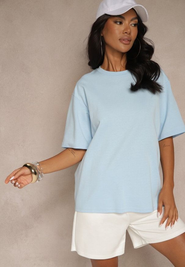 Renee - Jasnoniebieski Basicowy T-shirt z Bawełny Meranissea. Kolor: niebieski. Materiał: bawełna