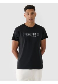 4f - 4F T-shirt regular z nadrukiem męski - czarny XL. Okazja: na co dzień. Kolor: czarny. Materiał: bawełna, jersey, dzianina. Długość rękawa: krótki rękaw. Długość: krótkie. Wzór: nadruk. Styl: sportowy, casual, klasyczny