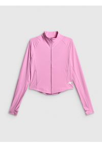 4f - 4F Bluza treningowa slim szybkoschnąca damska - różowa XS. Okazja: na co dzień. Typ kołnierza: kołnierzyk stójkowy. Kolor: różowy. Materiał: skóra. Styl: casual, sportowy #1