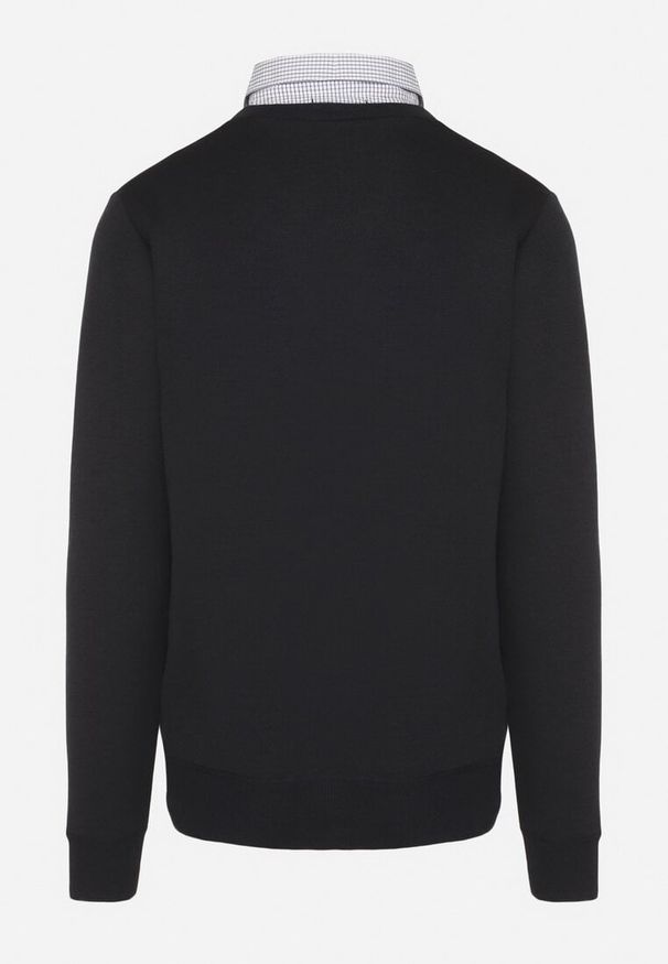 Born2be - Granatowy Sweter z Wełną i Koszulowym Kołnierzykiem Espirra. Okazja: na spotkanie biznesowe, do pracy, na co dzień. Typ kołnierza: kołnierzyk koszulowy. Kolor: niebieski. Materiał: wełna. Styl: biznesowy, casual, elegancki
