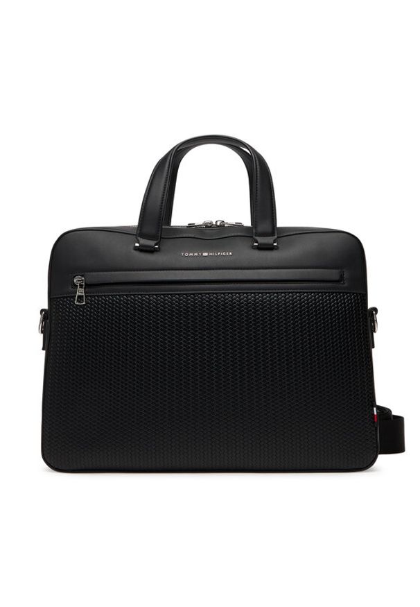 TOMMY HILFIGER - Tommy Hilfiger Torba na laptopa Th Woven Computer Bag AM0AM13660 Czarny. Kolor: czarny. Materiał: skóra