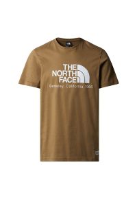 Koszulka The North Face Berkeley California 0A87U51731 - brązowa. Kolor: brązowy. Materiał: bawełna. Długość rękawa: krótki rękaw. Długość: krótkie. Wzór: nadruk