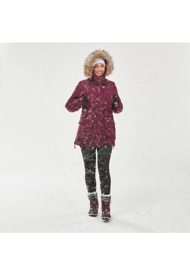 quechua - Parka turystyczna damska zimowa Quechua SH900 -20°C wodoodporna. Typ kołnierza: kołnierzyk stójkowy. Kolor: czerwony, fioletowy. Materiał: syntetyk, poliester, futro. Sezon: zima