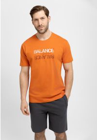 Volcano - T-shirt z napisem, Comfort Fit, T-BALANCE. Okazja: na co dzień. Kolekcja: plus size. Kolor: pomarańczowy. Materiał: bawełna, jeans. Długość rękawa: krótki rękaw. Długość: krótkie. Wzór: napisy. Styl: casual #1