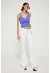 Hollister Co. top damski kolor fioletowy. Kolor: fioletowy. Materiał: dzianina, prążkowany. Długość rękawa: na ramiączkach. Wzór: gładki #3