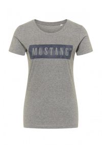 Mustang - MUSTANG ALINA C LOGO TEE DAMSKI T-SHIRT KOSZULKA LOGO LIGHT GREY MELANGE 1013220 4141. Okazja: do pracy, na co dzień. Materiał: bawełna, jeans, skóra. Długość: długie. Styl: casual, elegancki #4