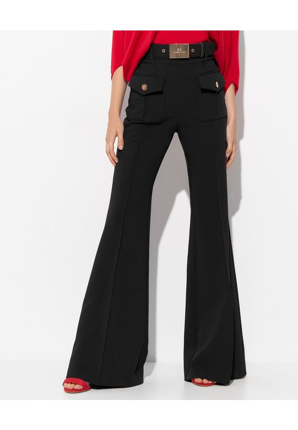 Elisabetta Franchi - ELISABETTA FRANCHI - Czarne spodnie z rozszerzanymi nogawkami. Stan: podwyższony. Kolor: czarny