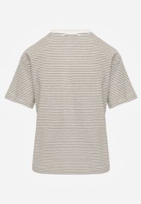 Born2be - Kremowo-Czarny Klasyczny T-shirt z Bawełny o Prostym Kroju Phemeni. Okazja: na co dzień. Kolor: beżowy. Materiał: bawełna. Styl: klasyczny #6