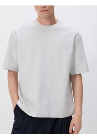 Reserved - Bawełniany t-shirt boxy - jasnoszary. Kolor: szary. Materiał: bawełna