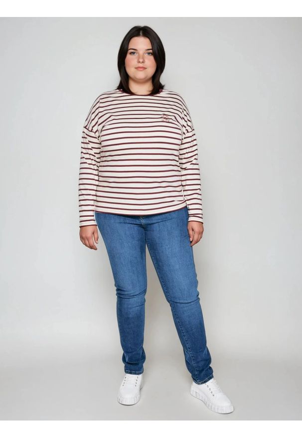 Big-Star - Bluzka damska w paski beżowo-bordowe Alerra 604. Okazja: na co dzień. Kolor: czerwony. Materiał: dzianina, jeans. Wzór: paski. Styl: casual, klasyczny