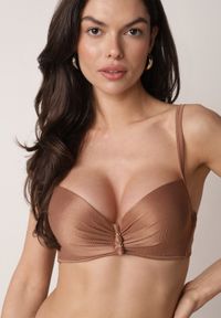 Born2be - Brązowe Bikini Push-Up Dwuczęściowe z Metalicznymi Ozdobami Asterelia. Kolor: brązowy. Wzór: aplikacja #4