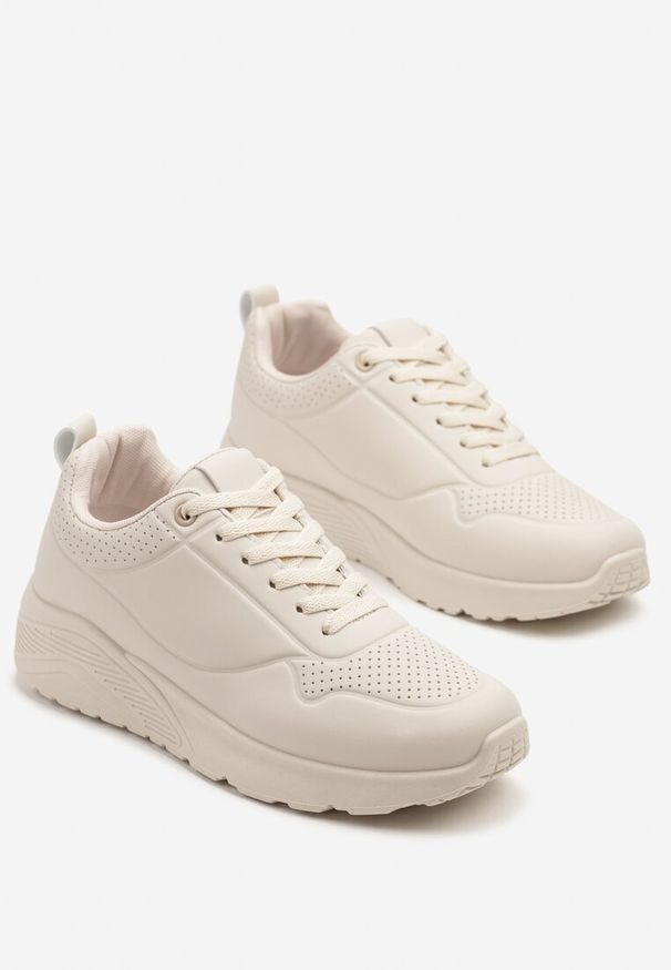 Renee - Beżowe Sneakersy z Tłoczoną Cholewką Ulithrena. Okazja: na co dzień. Kolor: beżowy. Materiał: jeans. Szerokość cholewki: normalna