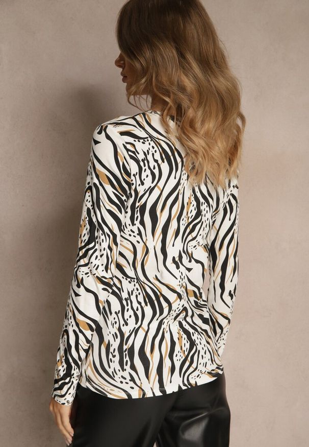 Renee - Biało-Czarna Bluzka Longsleeve z Bawełny z Zebrę Unirea. Kolor: biały. Materiał: bawełna. Długość rękawa: długi rękaw. Długość: krótkie. Wzór: motyw zwierzęcy. Styl: klasyczny