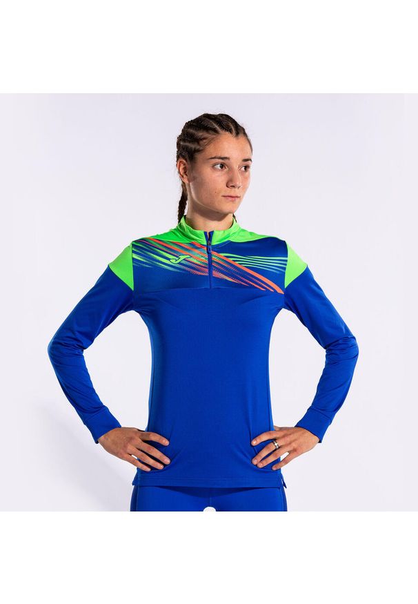 Joma Elite X damska bluza z kapturem 1/4 zip — Royal‑Fluor Green, S. Typ kołnierza: kaptur. Kolor: niebieski