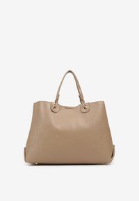 Born2be - Beżowa Dwukomorowa Torebka Typu Shopper Ozdobiona Metalicznymi Aplikacjami Adorrive. Kolor: beżowy. Wzór: aplikacja. Dodatki: z aplikacjami. Styl: elegancki